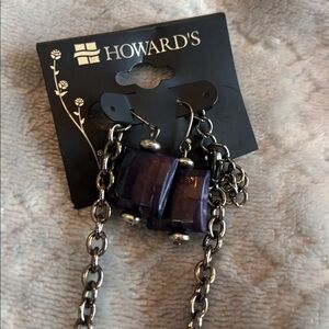 Howards nickel free Purple Geometric Necklace and Earring Set